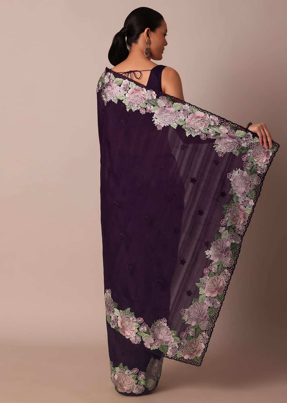 Wine-Hued Semi Tussar Silk Saree With Resham Thread Work