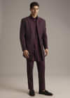 Wine Indo Western Set For Men With Cutdana Embroidery