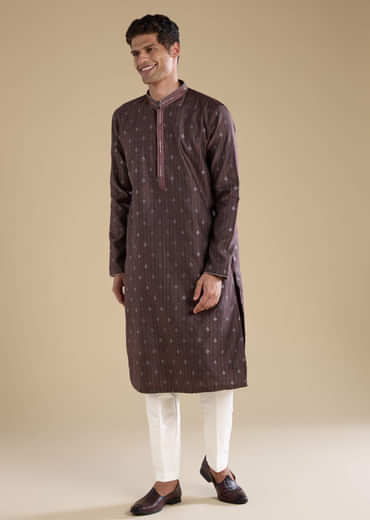 Wine Jacquard Self Work Mens Kurta and Pant Set