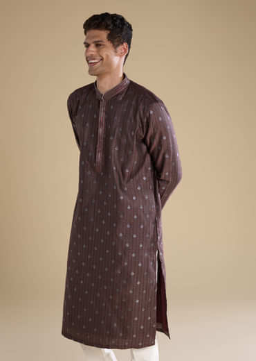Wine Jacquard Self Work Mens Kurta and Pant Set