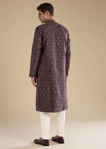 Wine Jacquard Self Work Mens Kurta and Pant Set