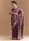 Wine Khadhi Georgette Saree With Geometric Motifs In Zari Work