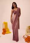 Wine Ombre Sequin Pleated Saree With Cowl Blouse