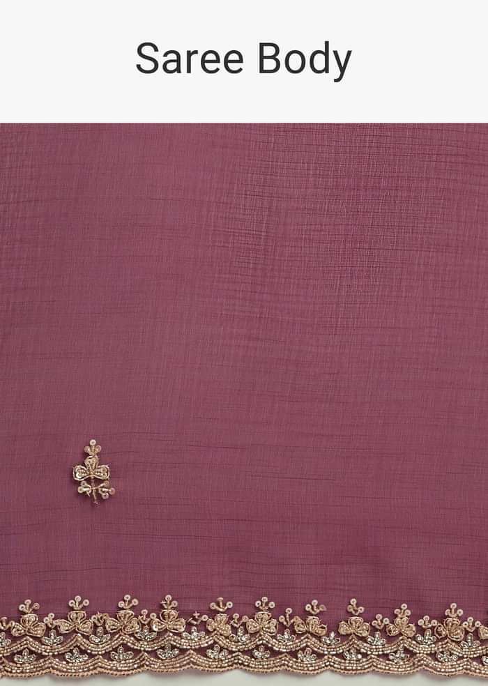 Wine Organza Saree With Cutdana And Sequins Border