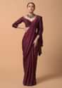 Maroon Saree In Chiffon With Scattered Moti Beads And Cut Dana Embellished Border Online - Kalki Fashion