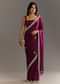 Wine Satin Embroidered Saree With Gota Patti And Zardosi Work
