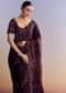 Wine Satin Saree With Heavy Floral Embroidery In Sequins And Cutdana