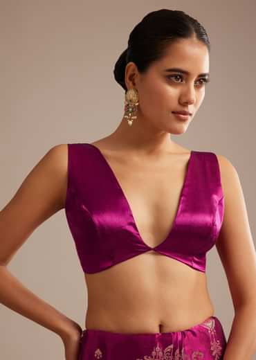Wine Satin Saree With Zari Woven Work