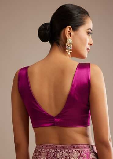 Wine Satin Saree With Zari Woven Work