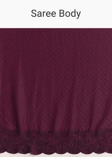 Wine Scallop Embellished Chinon Saree With Stones
