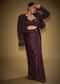 Wine Tassel Embroidered Blazer Set With Bustier And Drape Skirt