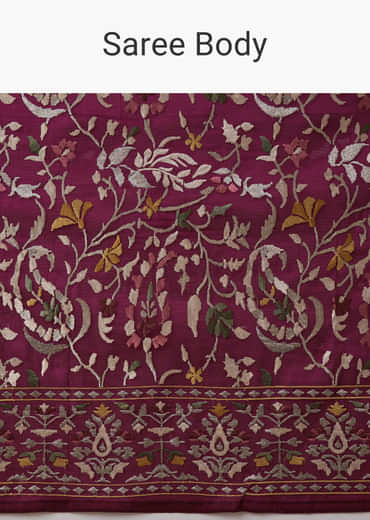 Wine Tissue Organza Embroidered Saree with Unstitched Blouse