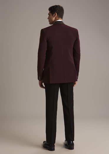 Wine Tuxedo For Men With Cutdana Embroidery