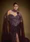 Wine Velvet Corset Set With Drape Skirt And Embroidered Cape