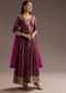 Wine Zardosi Sequins Anarkali Pant Dupatta Set