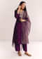 Wine Zardosi Work Dola Silk Kurta Suit With Organza Dupatta