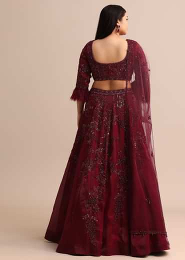 Wine Bridal Lehenga With Dupatta