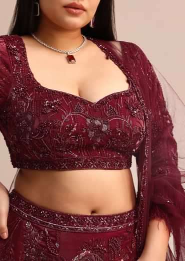 Wine Bridal Lehenga With Dupatta
