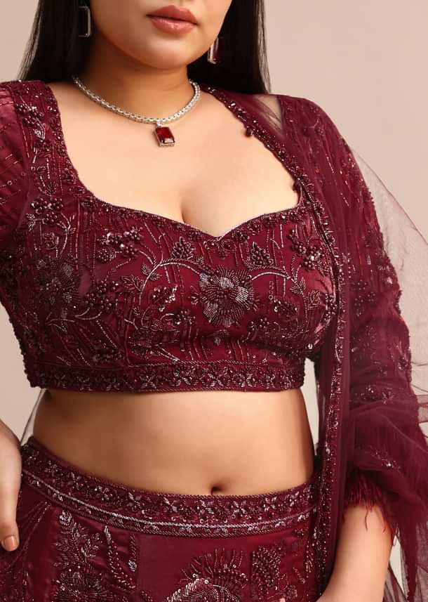 Wine Bridal Lehenga With Dupatta