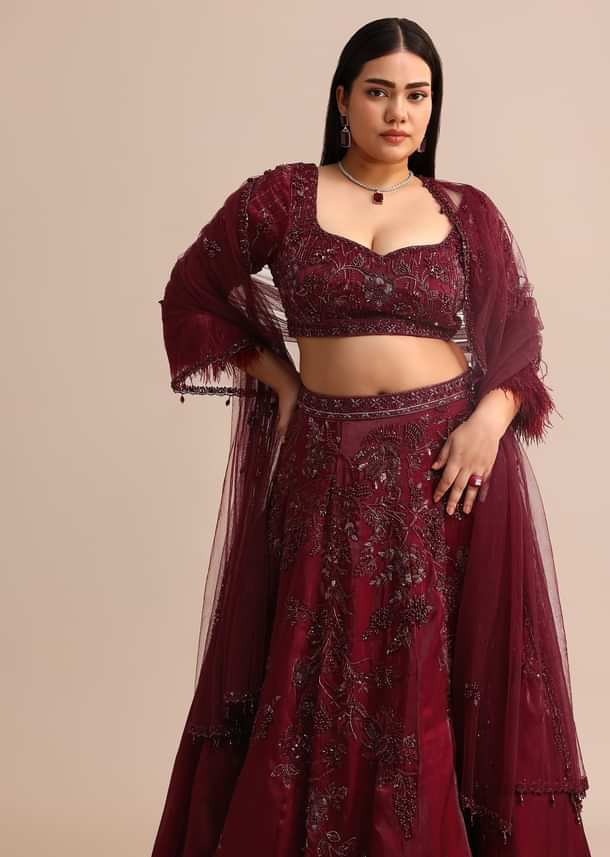 Wine Bridal Lehenga With Dupatta