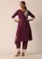 Wine Cotton Kurta Set With Patchwork Embroidery