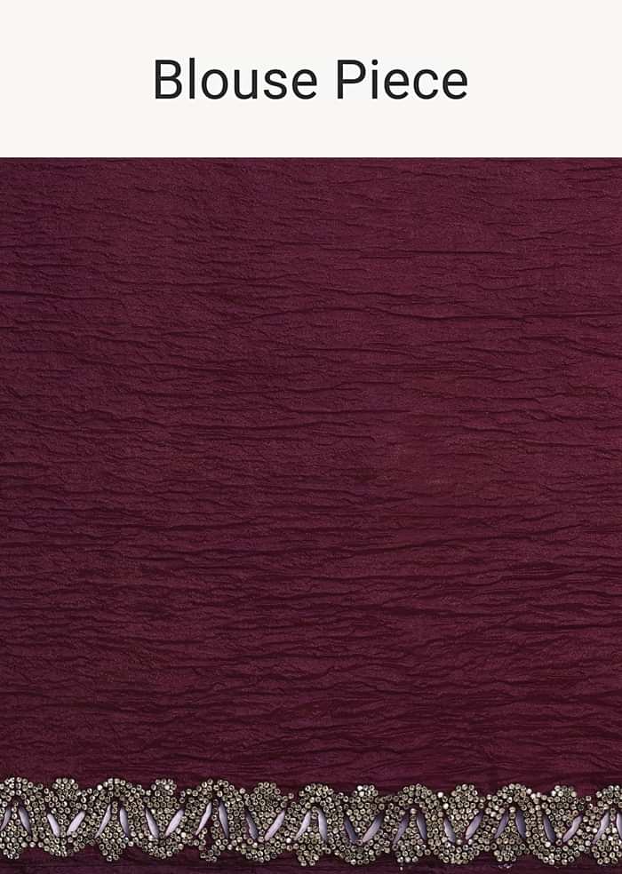 Wine Crushed Tissue Saree With Stone Embellished Border