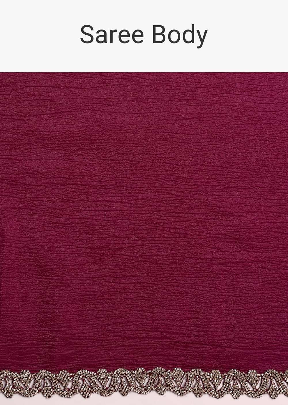 Wine Crushed Tissue Saree With Stone Embellished Border
