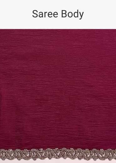 Wine Crushed Tissue Saree With Stone Embellished Border