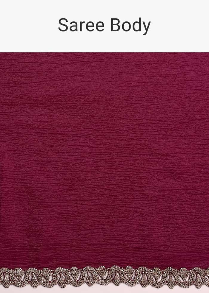 Wine Crushed Tissue Saree With Stone Embellished Border