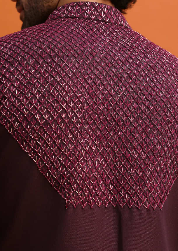 Wine Cutdana Embroidered Sherwani For Men Wine Cutdana Embroidered Sherwani For Men