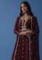 Wine Embroidered Indowestern Dress And Cape In Georgette