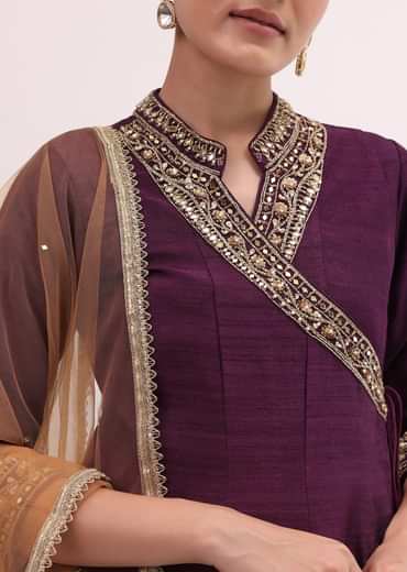 Wine Embroidered Kurta Dhoti Set