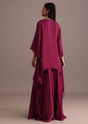 Wine Embroidered Kurta Palazzo Suit