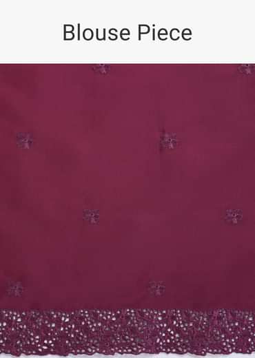 Wine Embroidered Tussar Saree With Unstitched Blouse