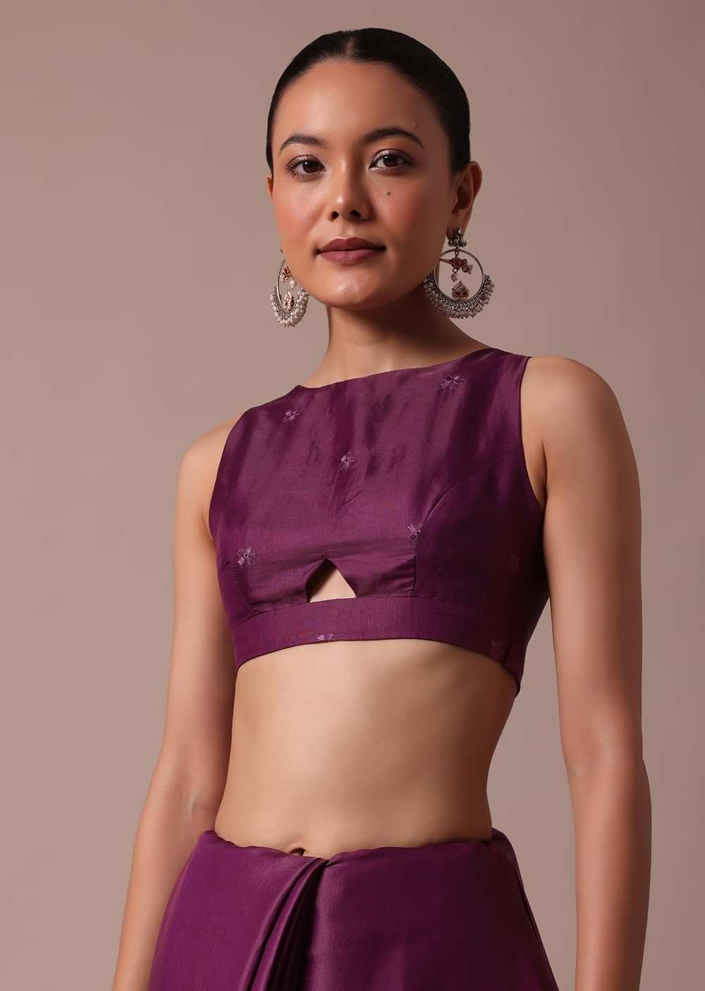 Wine Embroidered Tussar Saree With Unstitched Blouse