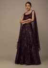 Wine Festive Sequins Embroidered Lehenga Set In Raschel Net Fabric