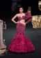 Wine Fish Cut One Shoulder Gown With 3D Organza Frills