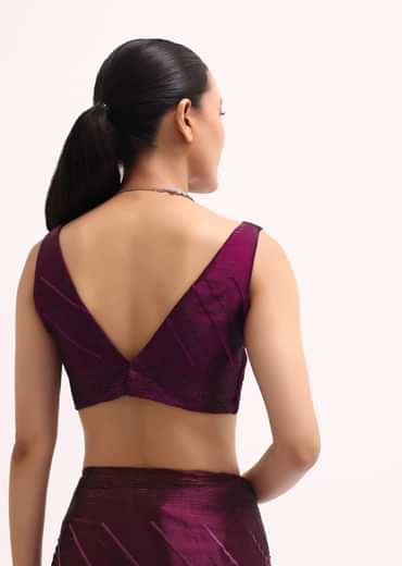 Wine Glass Tissue Saree In Swarovski With Unstitched Blouse