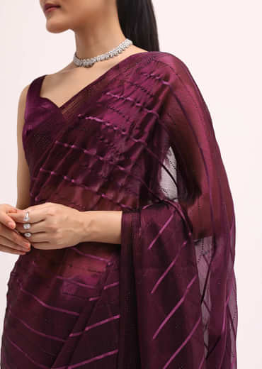 Wine Glass Tissue Saree In Swarovski With Unstitched Blouse