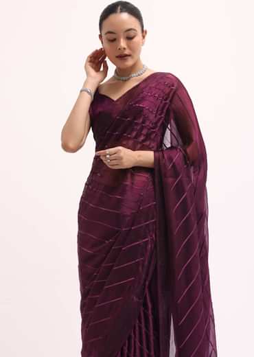 Wine Glass Tissue Saree In Swarovski With Unstitched Blouse
