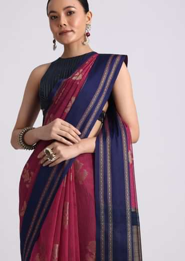 Wine Handloom Silk Saree With Embroidered Butti