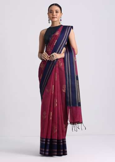 Wine Handloom Silk Saree With Embroidered Butti