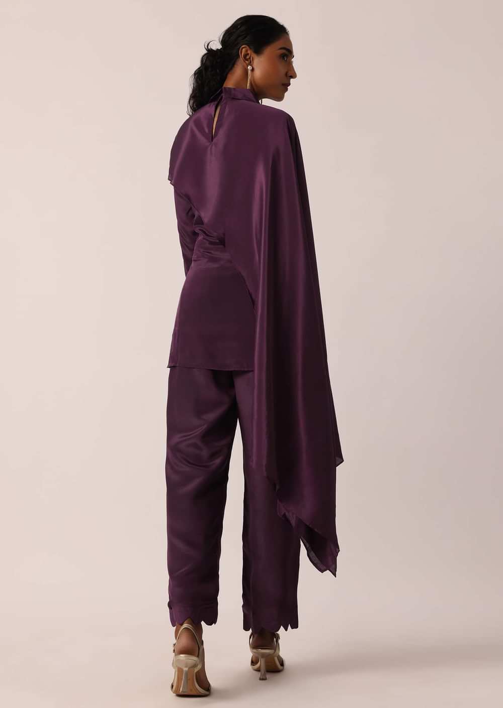 Wine Kurta Set With Patchwork Detail And Sequin Embellishment