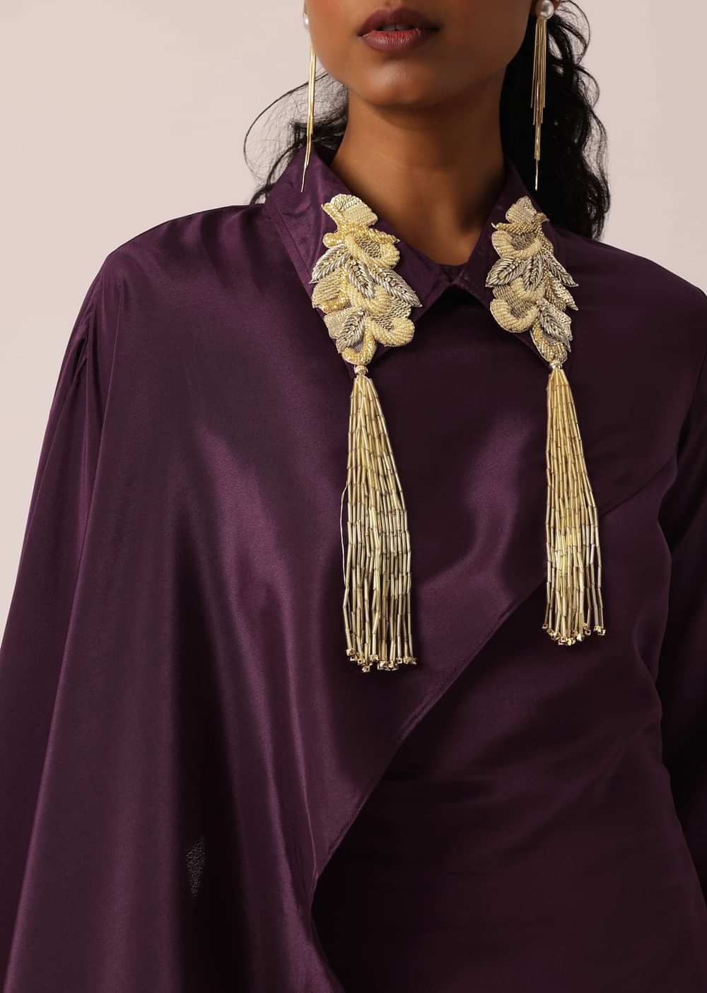 Wine Kurta Set With Patchwork Detail And Sequin Embellishment