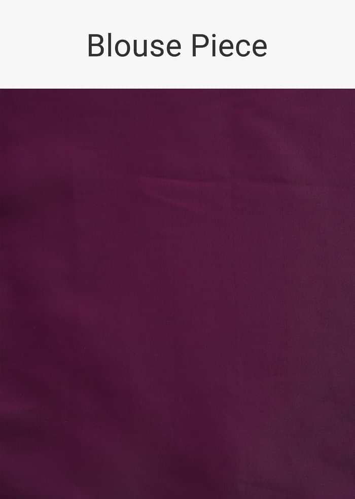 Wine Organza Saree With Lace Border And Unstitched Blouse Piece