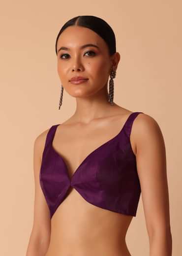 Wine Organza Saree With Lace Border And Unstitched Blouse Piece