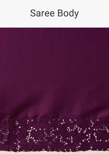 Wine Organza Saree With Lace Border And Unstitched Blouse Piece