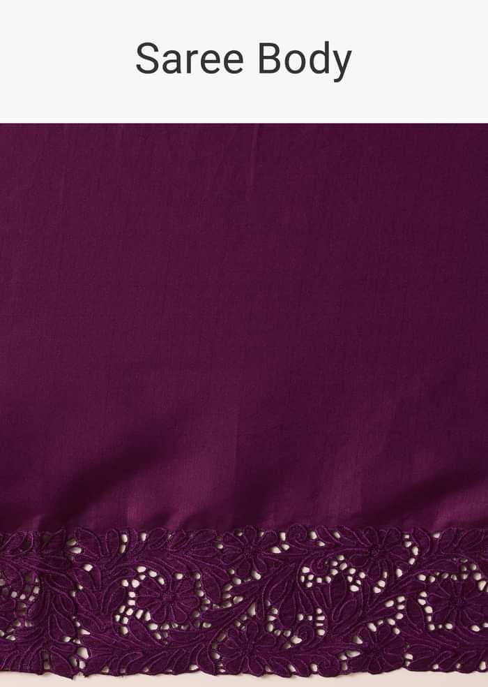 Wine Organza Saree With Lace Border And Unstitched Blouse Piece