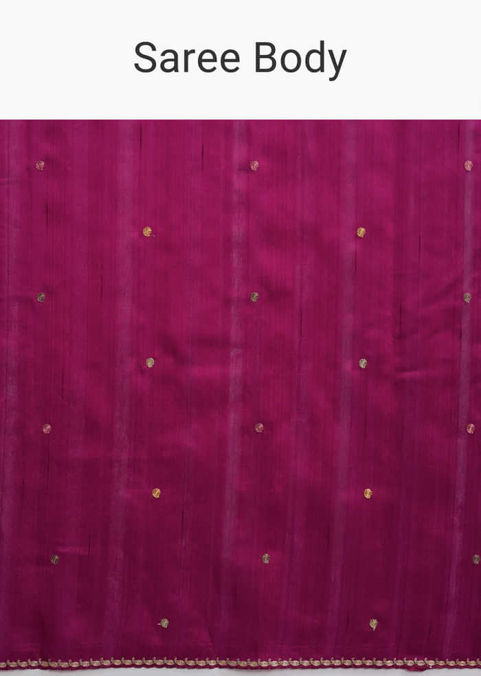 Wine Organza Silk Saree With Floral Thread Embroidery And Cutwork