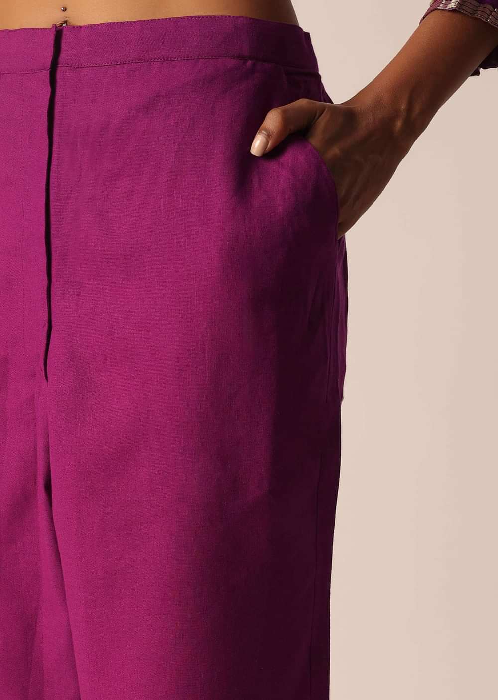Wine Pant Set In Banarasi With Sequin Work And Bandhani Print